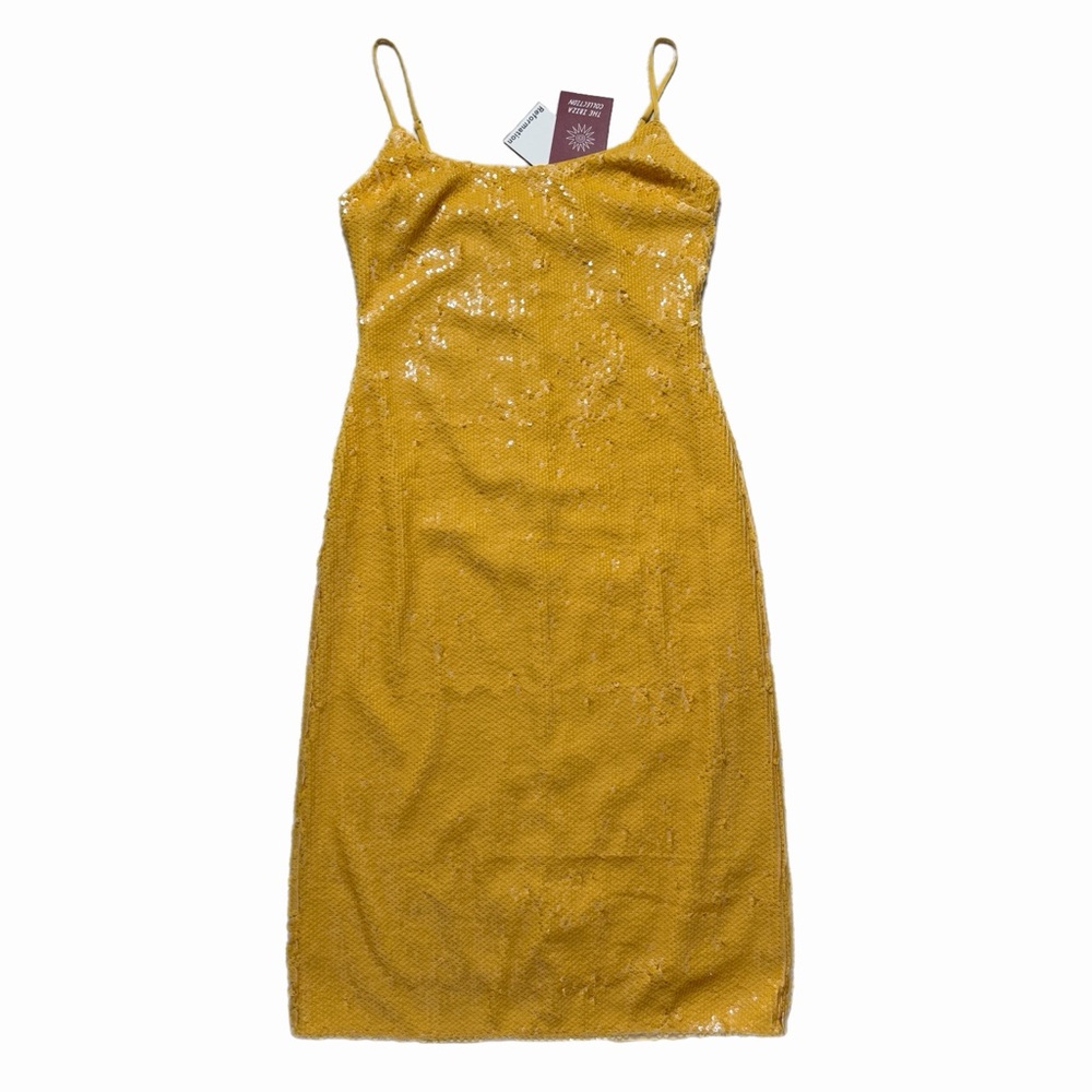 NEW Reformation Mariska Ibiza Collection Yellow Sequins Straps Pencil Dress 4